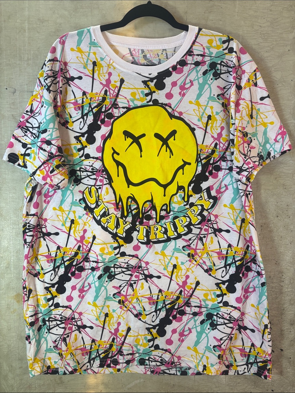 Vibe Mens Short Sleeve Tee - Yellow Smiley Drip Graphic